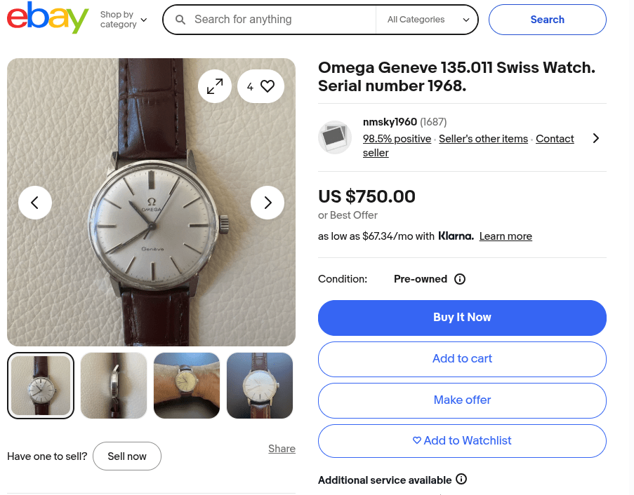 Used Omega watch on eBay