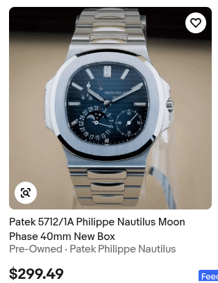 Patek Philippe watch posting on eBay